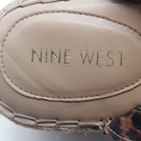 Nine West Womens Sandal Grunner Brown Leopard Print Hook Loop Straps Wedge 9 - Picture 8 of 9